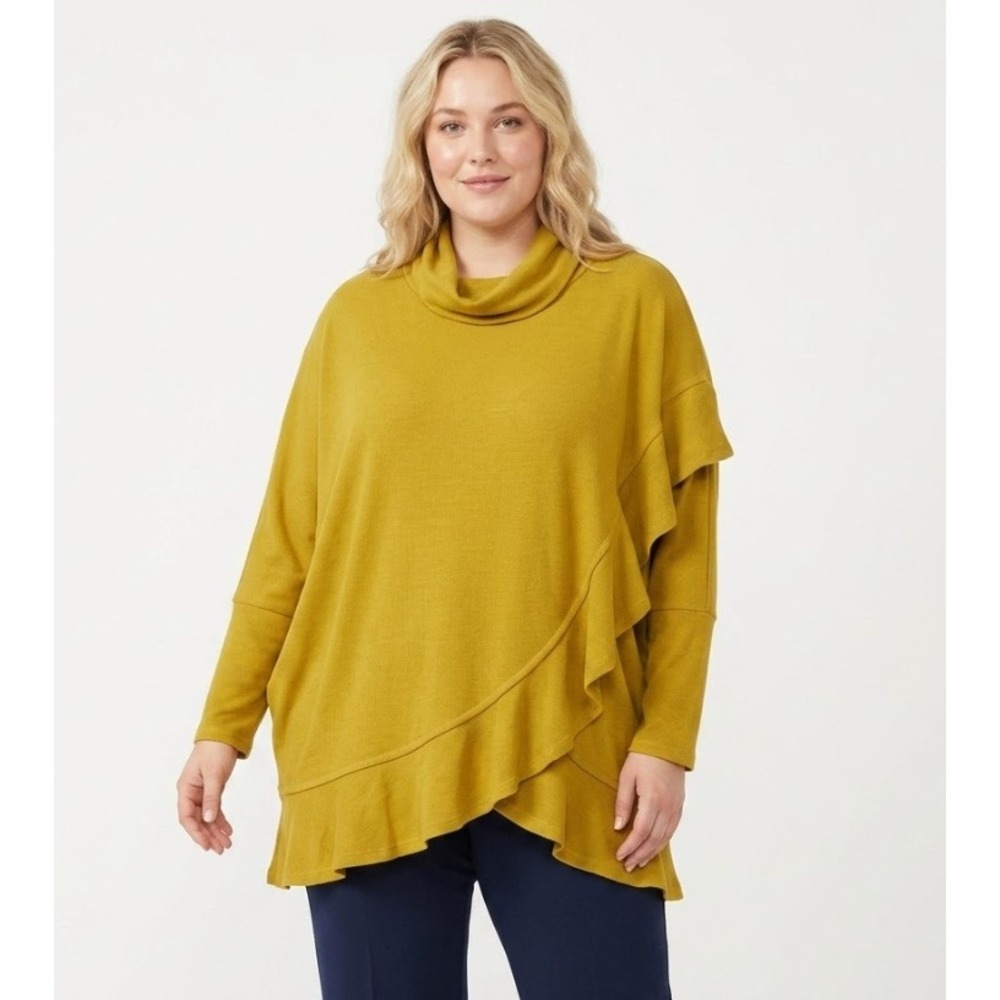 New Chelsea & Theodore Large Turtle Neck Ruffle‎ Dolman Sleeve Knit Sweater